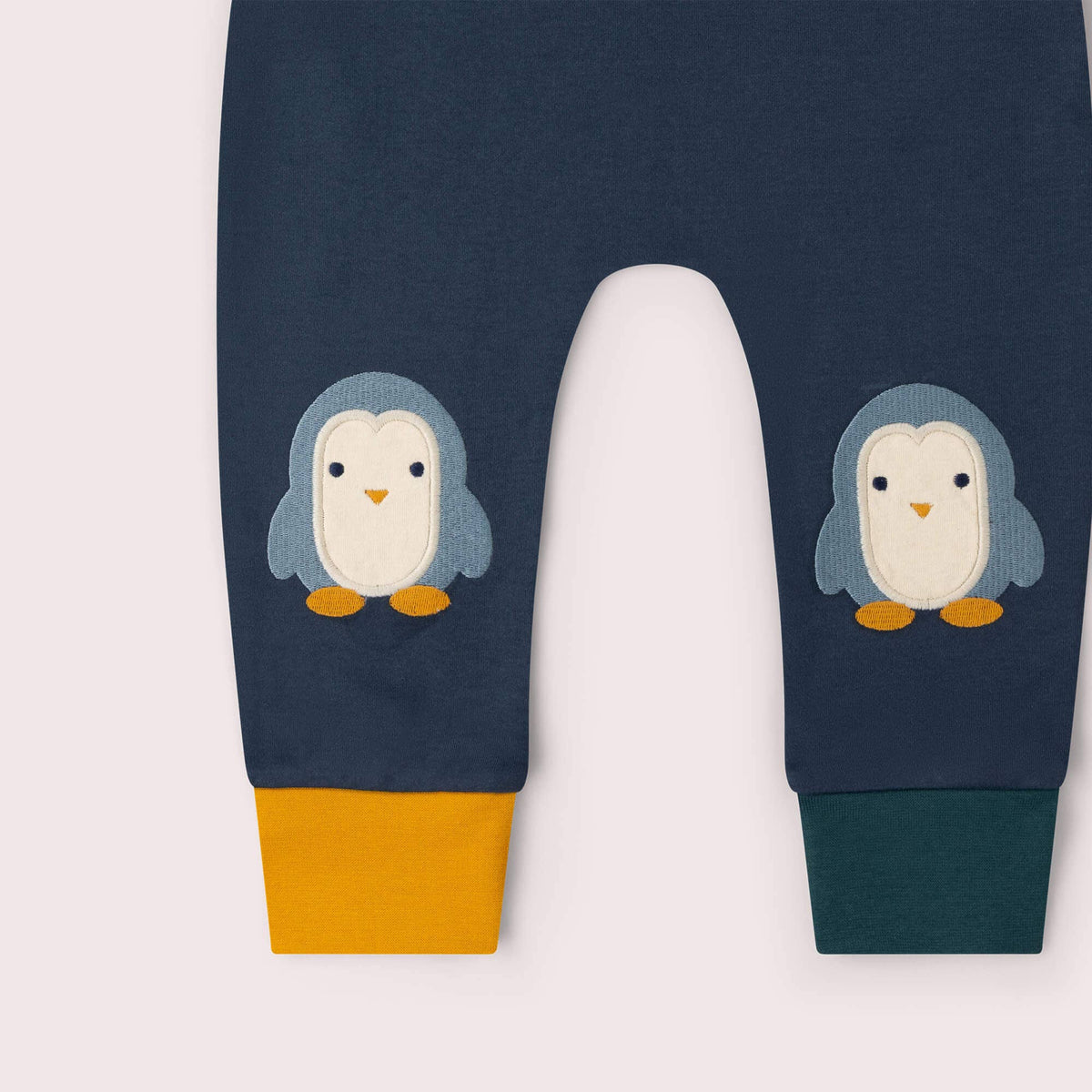 Organic Cotton Knee Patch Joggers - Blue, Penguin