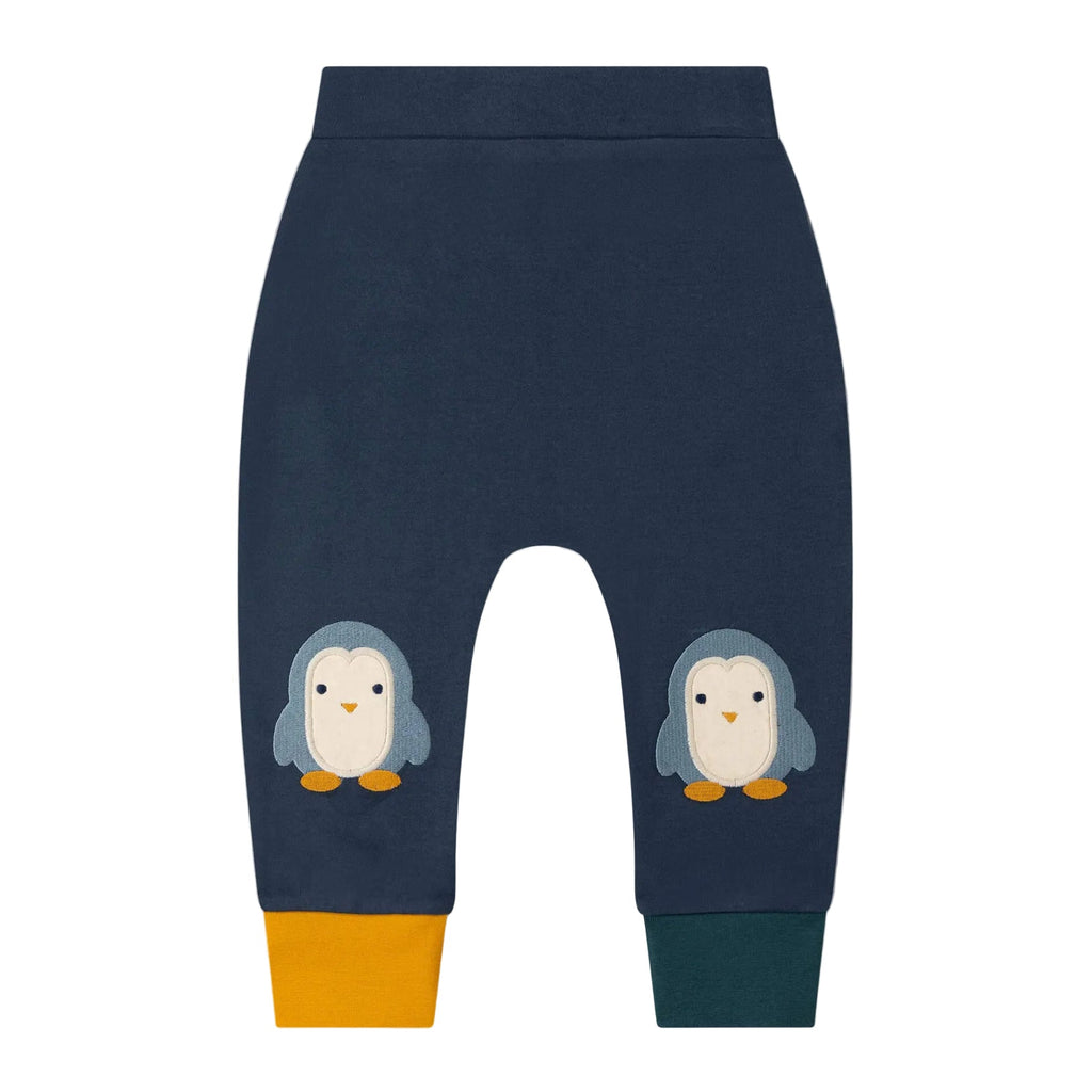 Organic Cotton Knee Patch Joggers - Blue, Penguin