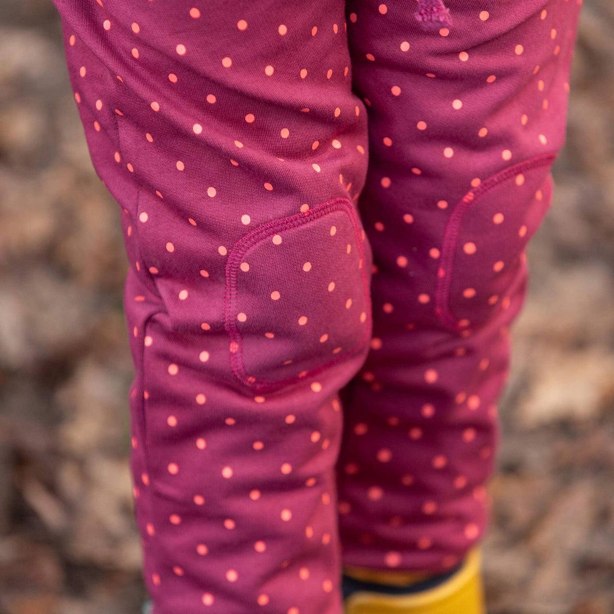 Organic Cotton Knee Patch Cozy Joggers - Berry, Polkadot