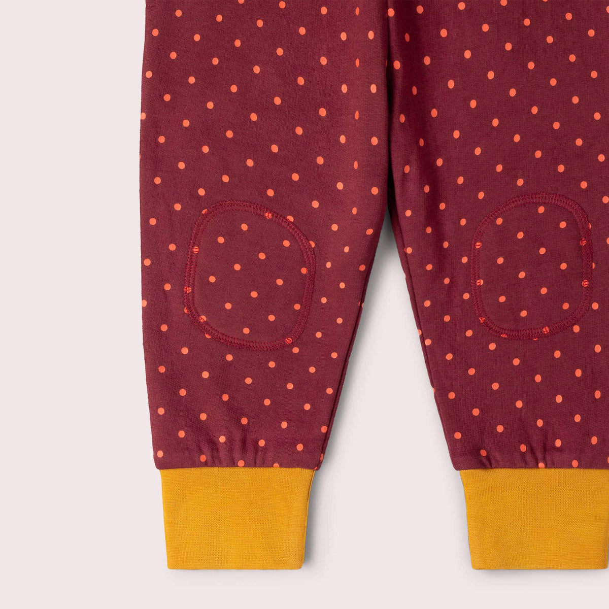 Organic Cotton Knee Patch Cozy Joggers - Berry, Polkadot