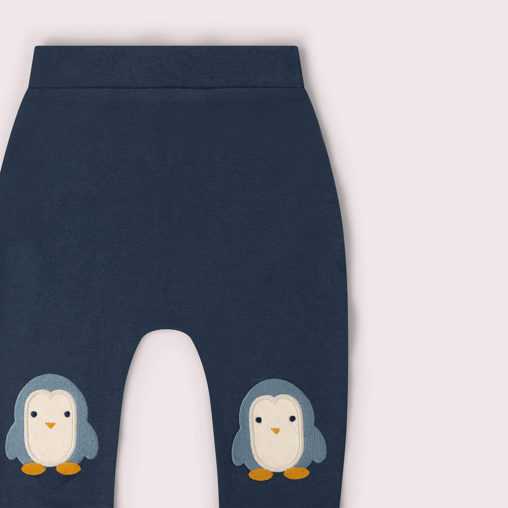 Organic Cotton Knee Patch Joggers - Blue, Penguin