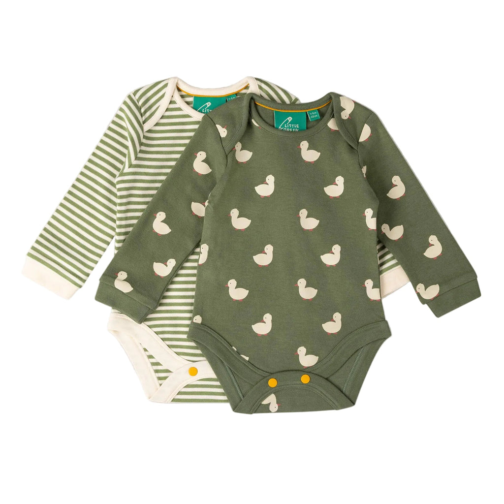 Organic Cotton Bodysuit 2 Pack - Olive Green, Ducks