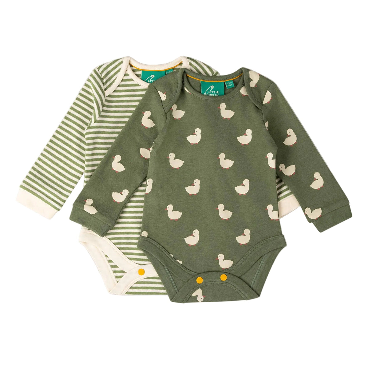 Organic Cotton Bodysuit 2 Pack - Olive Green, Ducks