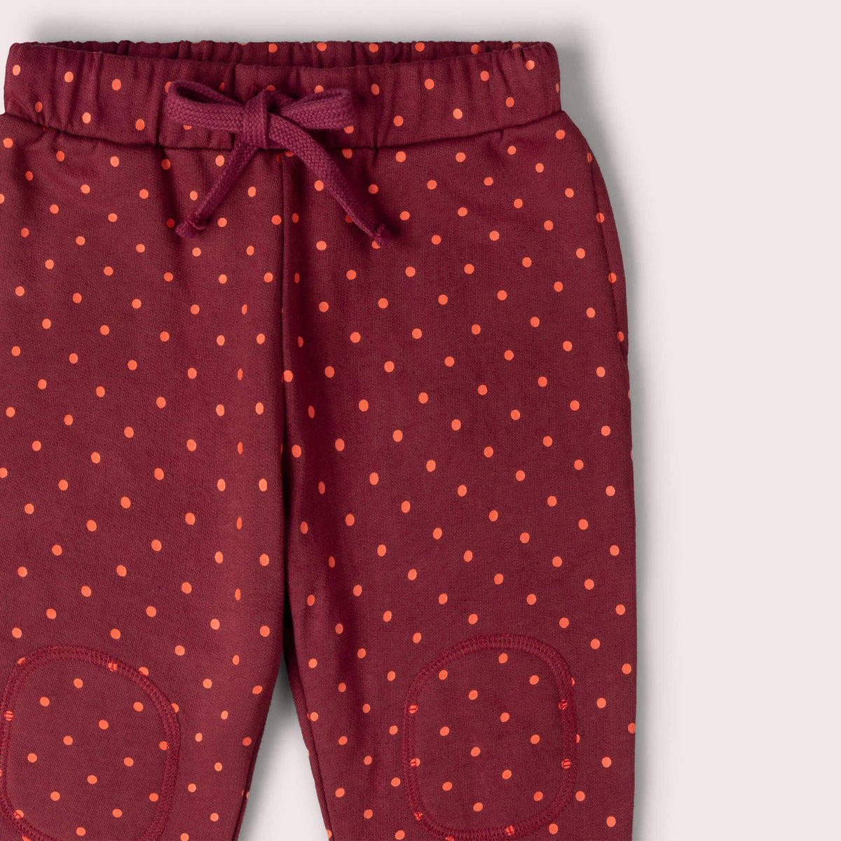 Organic Cotton Knee Patch Cozy Joggers - Berry, Polkadot