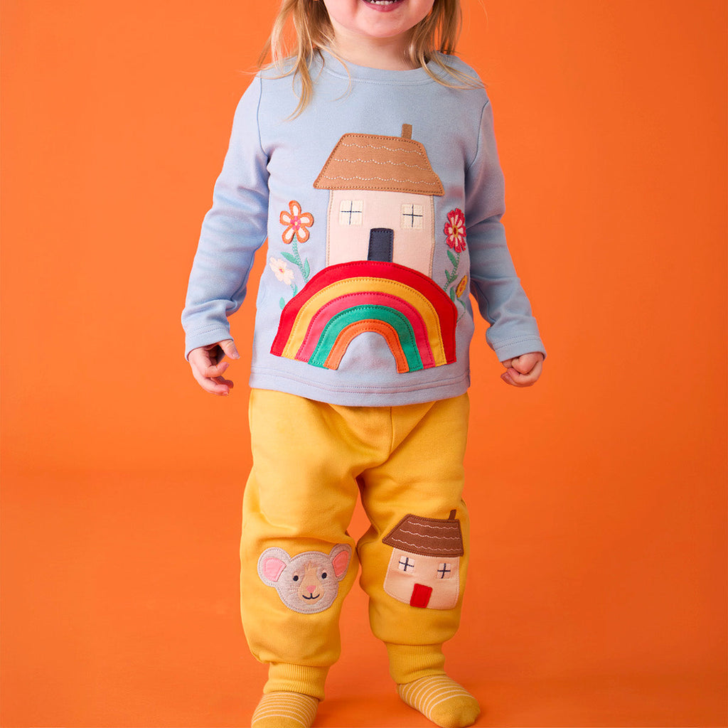 Organic Cotton Joggers - Mouse/House Knee Patch Yellow