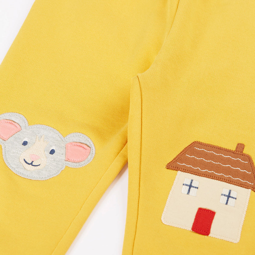 Organic Cotton Joggers - Mouse/House Knee Patch Yellow