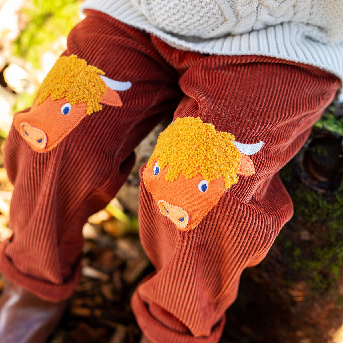 Organic Cotton Knee Patch Corduroys - Highland Cow