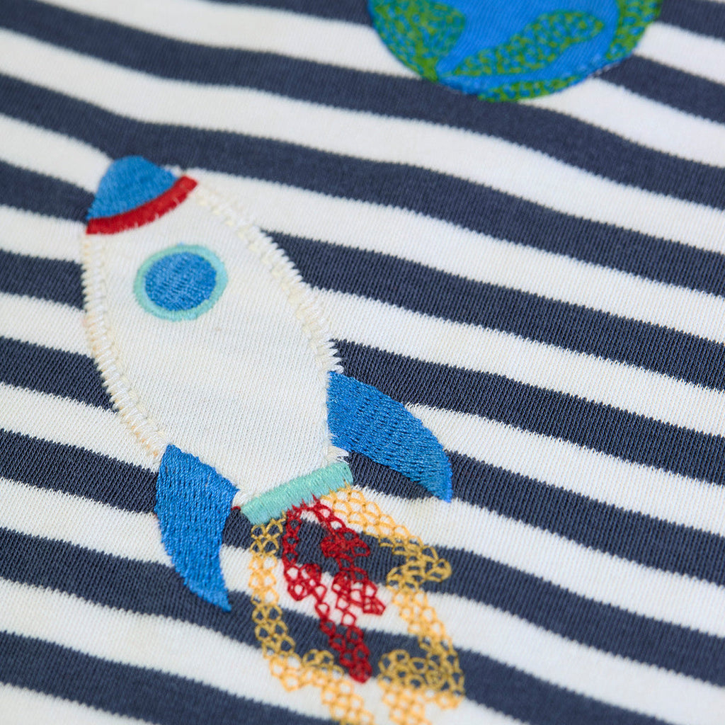 Organic Cotton Navy Stripe Long Sleeve T-Shirt - Space Appliqué
