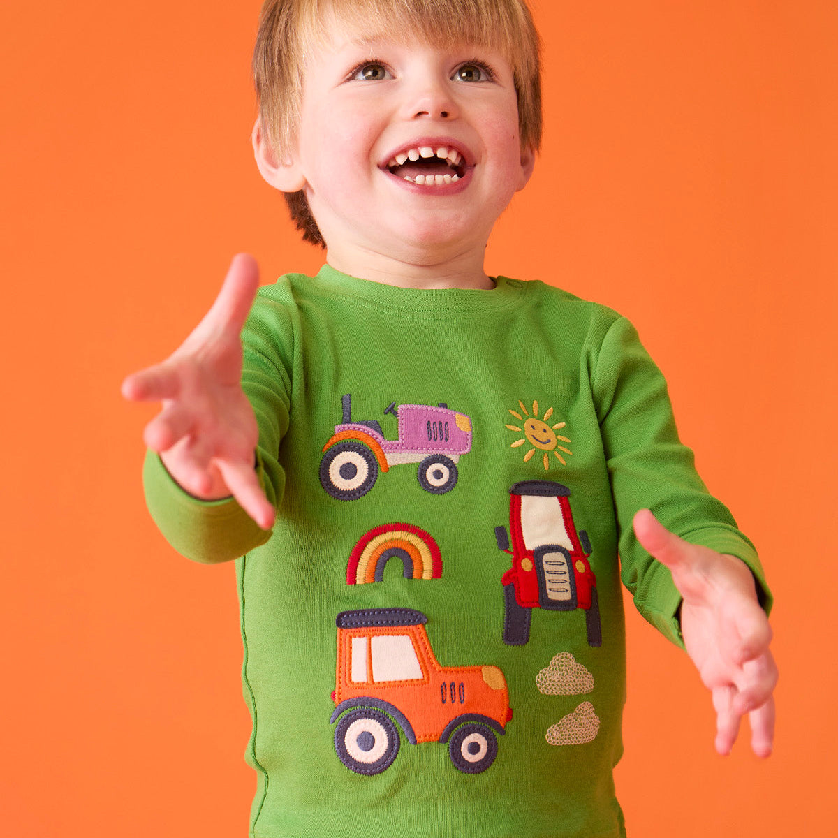 Organic Cotton Long Sleeve T-Shirt - Tractors Appliqué