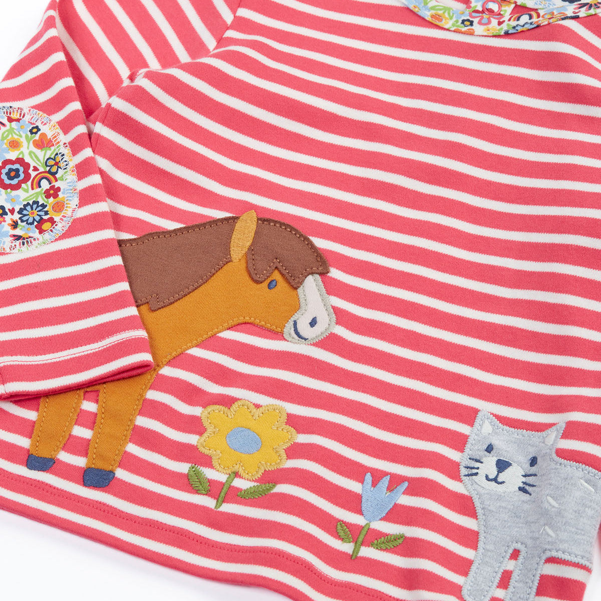 Organic Cotton Long Sleeve Breton Stripe Top - Pals Appliqué