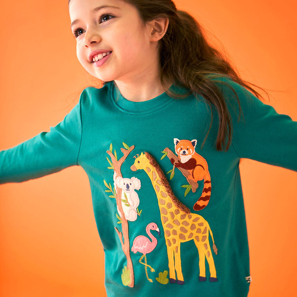 Organic Cotton Long Sleeve T-Shirt - Zoo Animals Appliqué