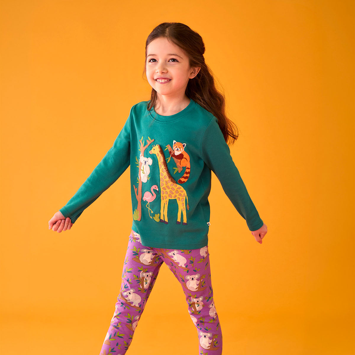 Organic Cotton Long Sleeve T-Shirt - Zoo Animals Appliqué
