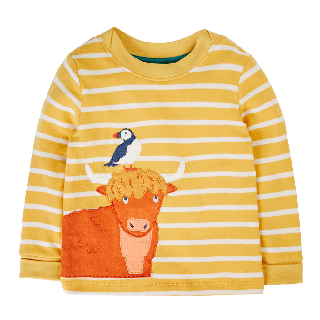 Organic Cotton Long Sleeve T-Shirt - Highland Cow Appliqué