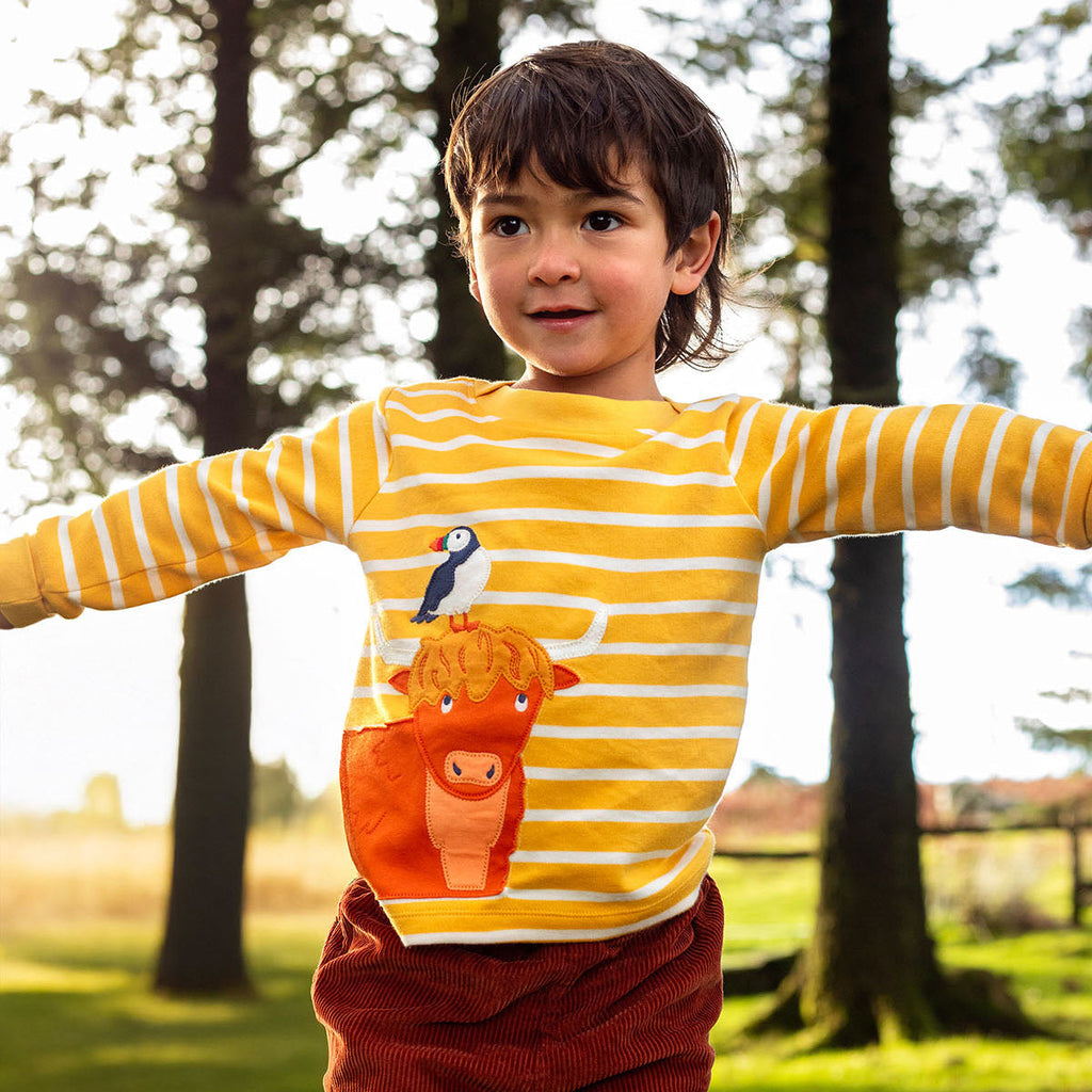 Organic Cotton Long Sleeve T-Shirt - Highland Cow Appliqué