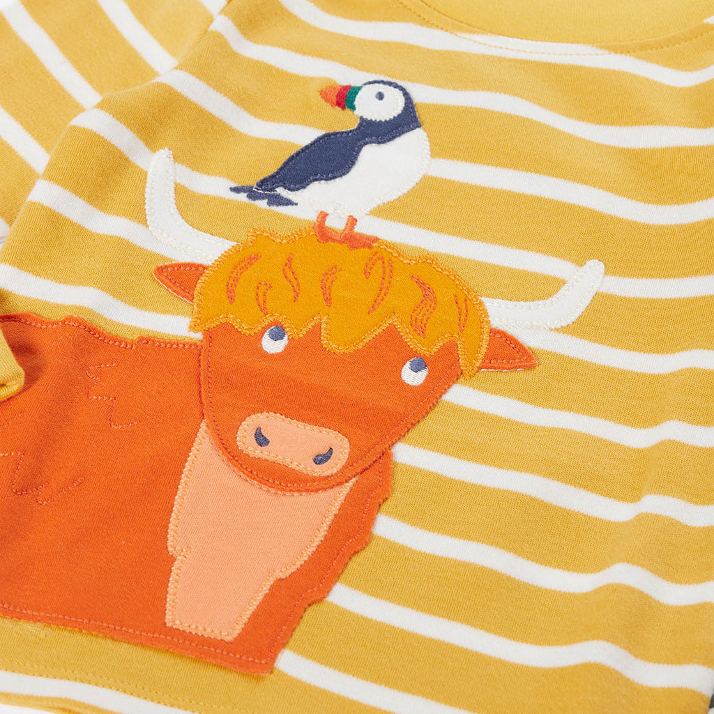 Organic Cotton Long Sleeve T-Shirt - Highland Cow Appliqué