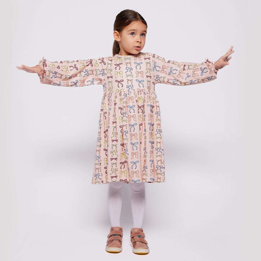 Organic Cotton Long Sleeve Dress - Bows