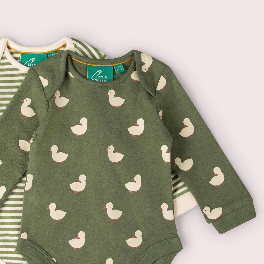 Organic Cotton Bodysuit 2 Pack - Olive Green, Ducks