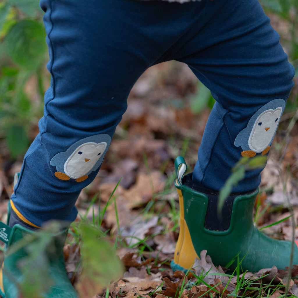 Organic Cotton Knee Patch Joggers - Blue, Penguin