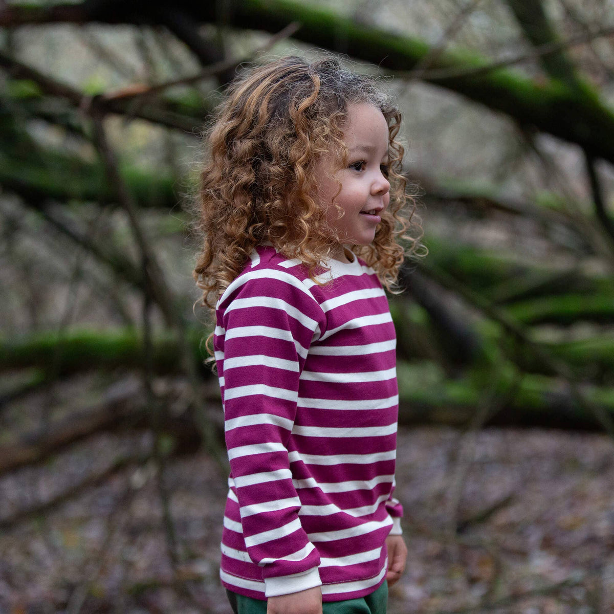 Organic Cotton Long Sleeve T-Shirt - Berry, Striped