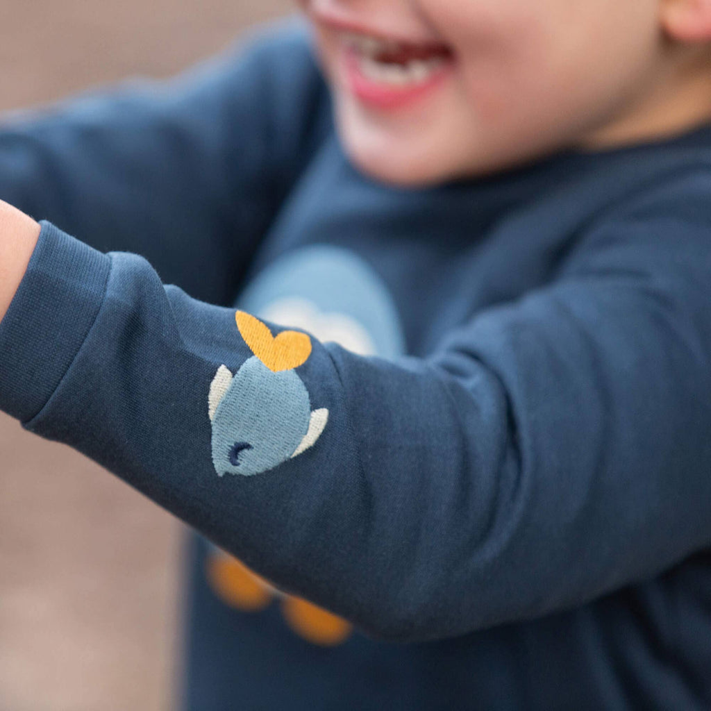 Organic Cotton Long Sleeve T-Shirt - Blue, Penguin Appliqué